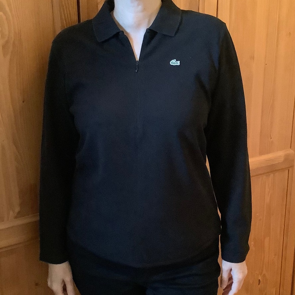 Black 3/4 zip Lacoste Long Sleeve Polo Sz 42